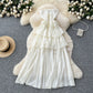 Design Sense Lace-up Waist-controlled Sleeveless Tube Top Ruffled Long Skirt