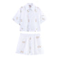 Puff Sleeve Embroidered Flower Shirt Shorts