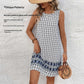 Retro-printed Sleeveless Crew-neck Casual Resort Dress