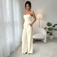 Off-the-shoulder Top And Wide-leg Pants Solid-color Set