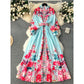 New High-grade Stand Collar Lantern Long Sleeve Waist-tight Printed Dress