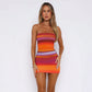 Rainbow Printing Tube Top Pleated Waist Tight Hip Bag Dress
