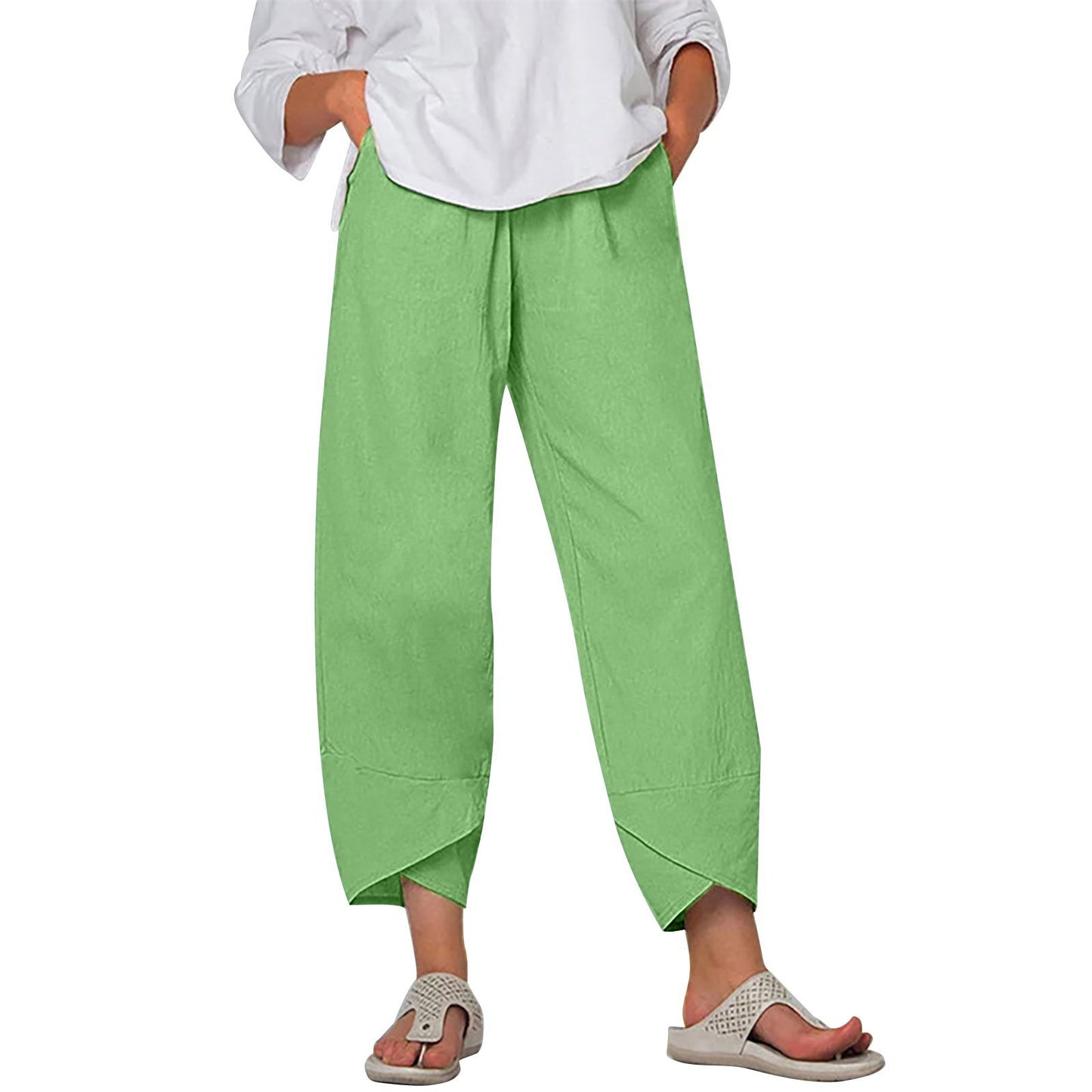 Solid Color Plus Size Women's Simple Loose Casual Cropped Pants