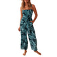 Chic Commuter Bohemian Style Mid-Waist Suspender Printed Straight Jumpsuit