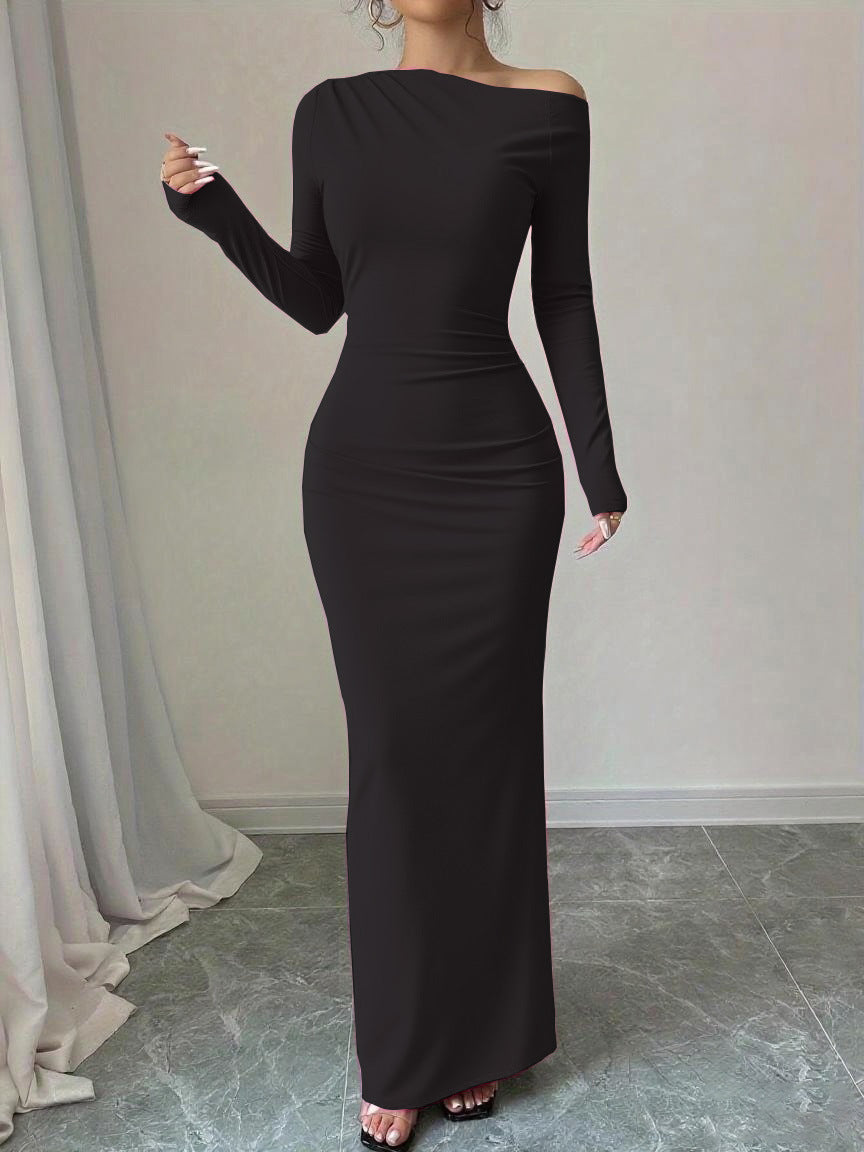 Womens Printed Slim-Fit Long-Sleeve Dress