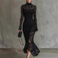 Black Stretch Lace Mermaid Maxi Dress