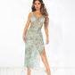 Printed Mesh See-Through Strap Cut-Out Dress