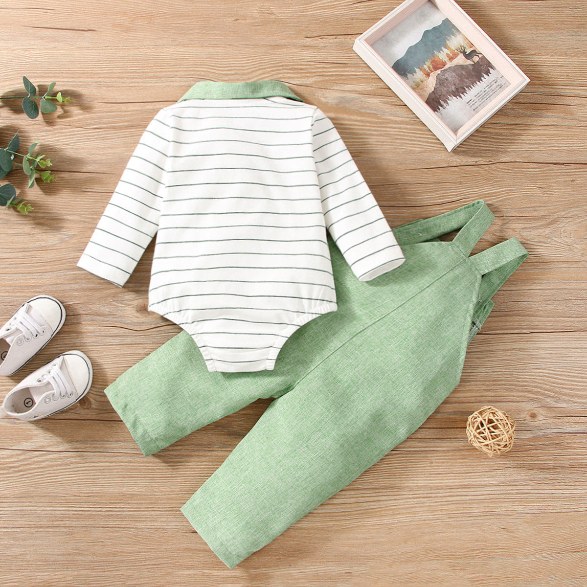 Ensemble pull-over en coton vert sans chemisier à capuche et pantalon