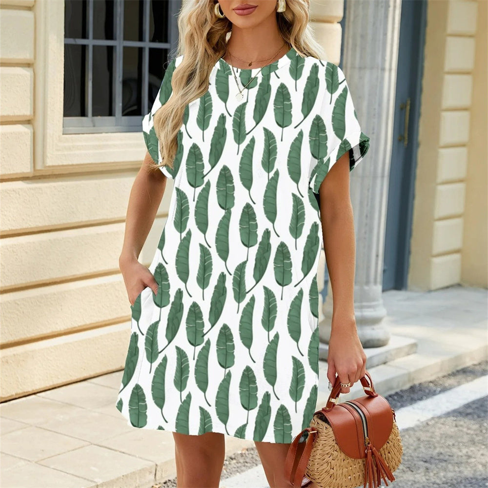 Robe ample imprimée à col rond et manches courtes