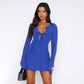 Robe sexy à volants, col en V, lacets, manches longues, jupe tendance Y2K, robes courtes slim couvrant les hanches pour femmes