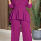 Fashion Commuter Long Sleeve Lapel Zipper Top Wide Leg Pants Solid Color Suit