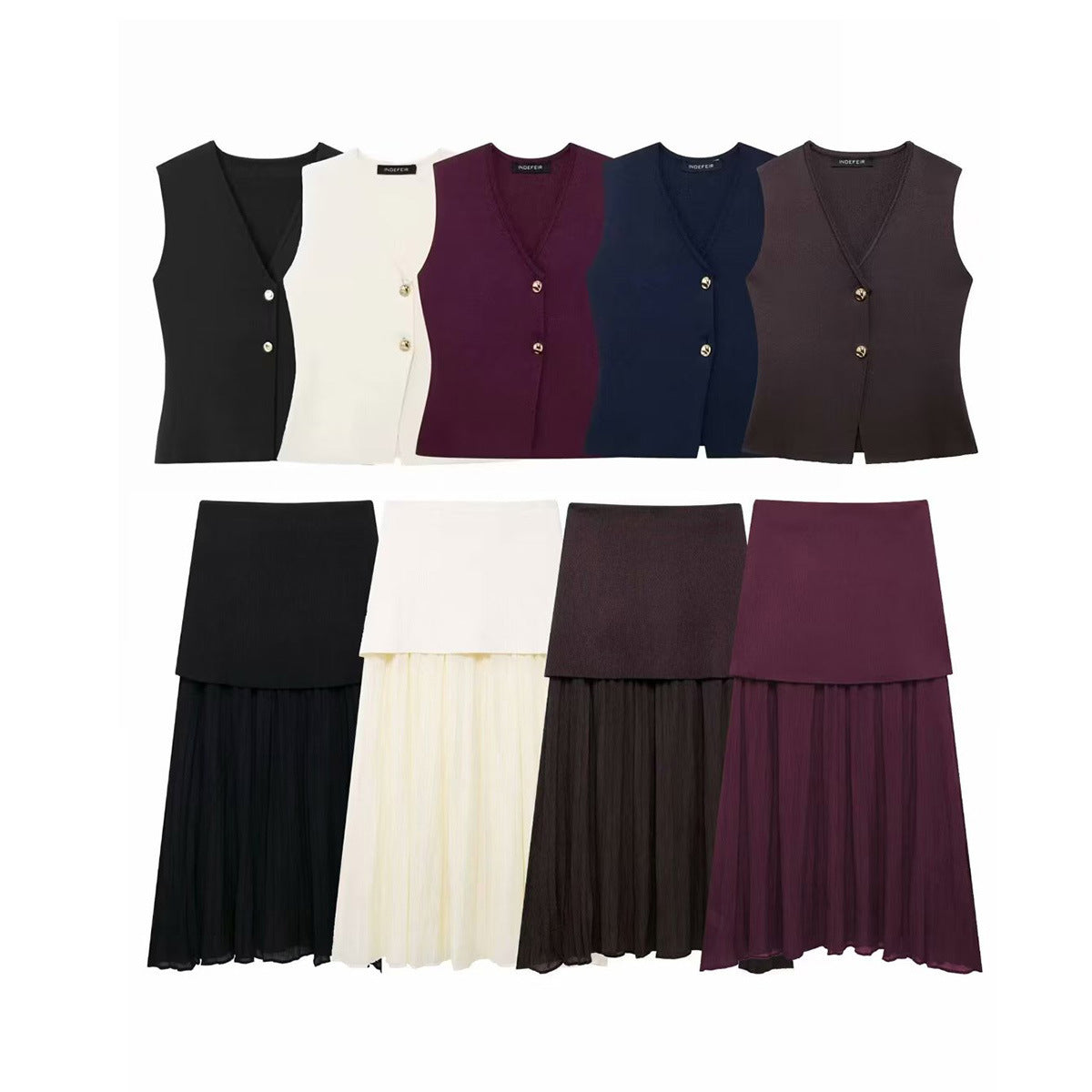 European And American Style Button Knitted Vest Skirt