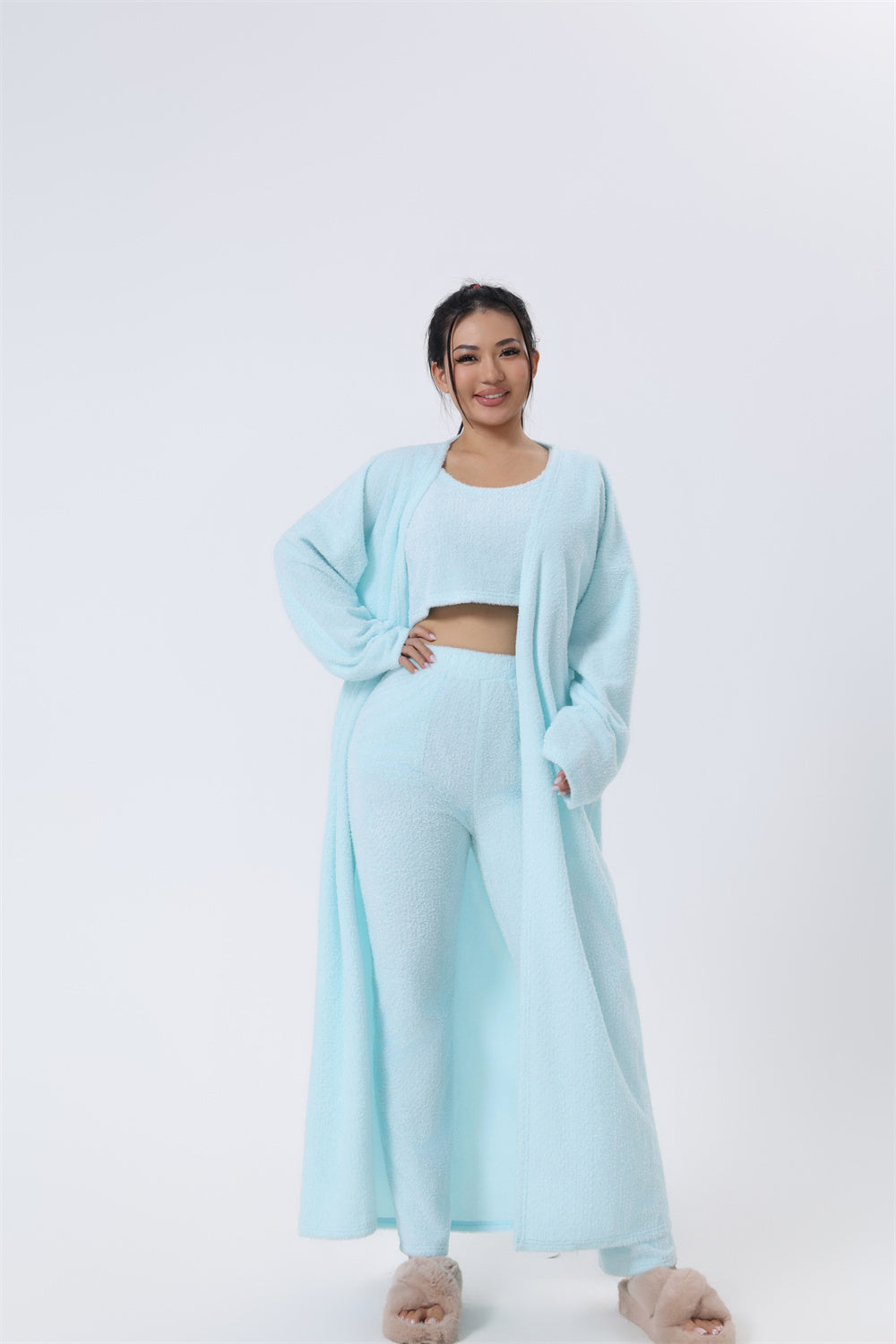 Ensemble pyjama confortable, ensemble de détente 3 pièces, vêtements de détente mignons, ensembles de costumes chauds, ensemble assorti, ensemble de détente, ensembles de pantalons 3 pièces, robe d'hiver pour femme