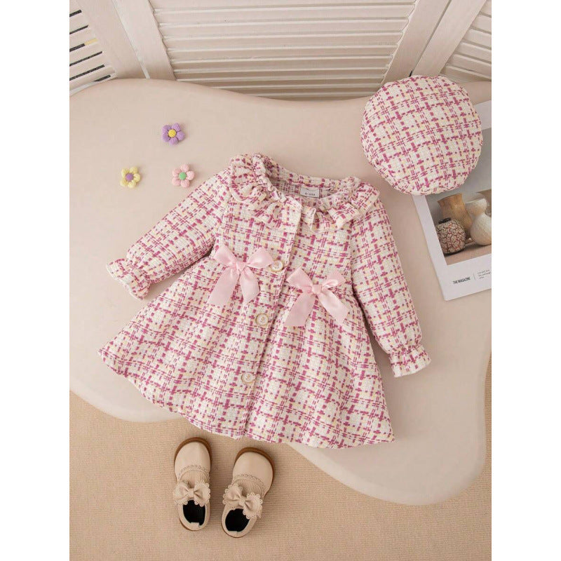 Children's Plaid Lace Collar Bow Dress