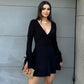 Valentine's Day Women's Solid-Color Deep V-Neck Long-Sleeve Drawstring Slim-Fit Dress
