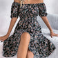 Robe à volants et col carré fleuri pour femme