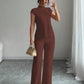 Solid-color Short-sleeve Top And Ribbed Casual Pants Set