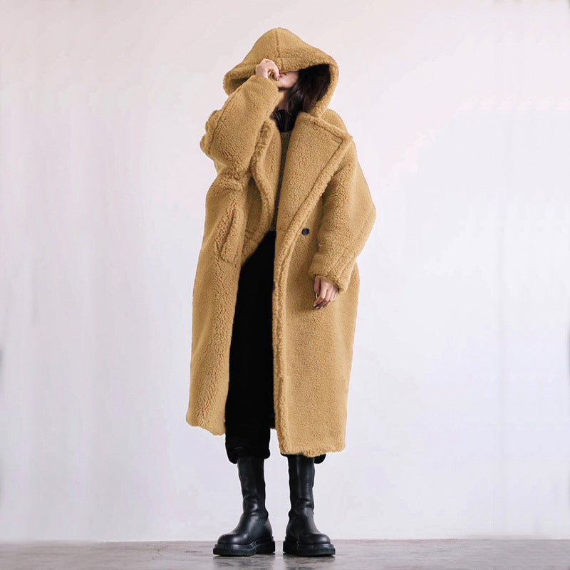 Manteau mi-long en fausse fourrure pour femme, style décontracté, automne et hiver