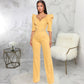 Long Sleeve V Underwear Wide Leg Jumpsuit