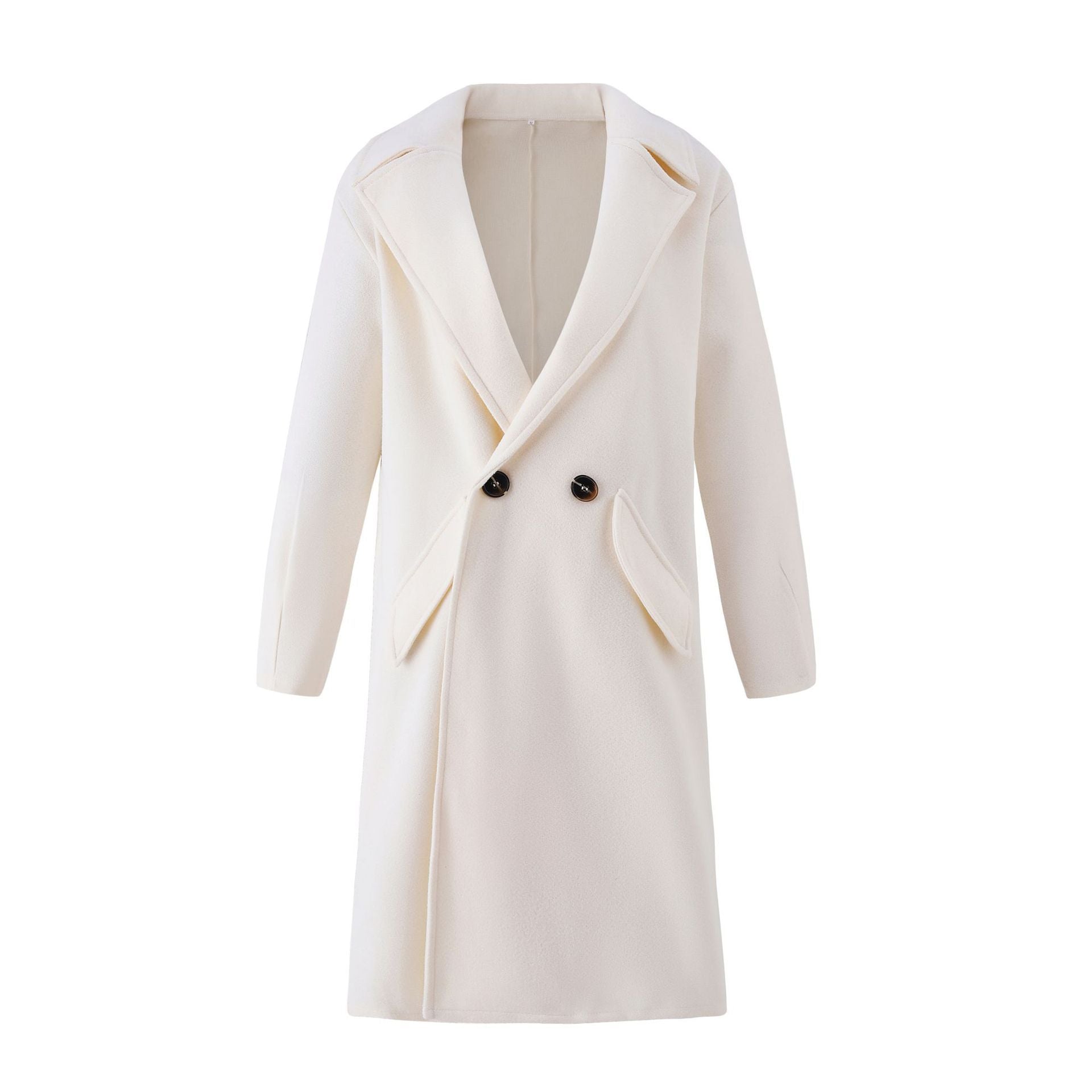 Double-breasted Suit Collar Solid Color Long Woolen Outer