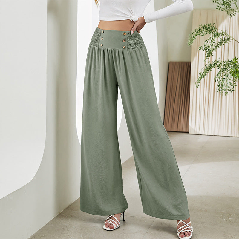 Pantalon droit à jambes larges et élastique, taille haute, décontracté, tendance, pour femme