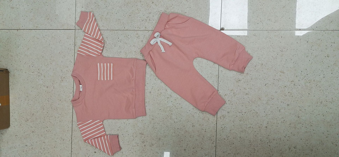 Girls' Striped Stitching Long Sleeve Trousers Suit