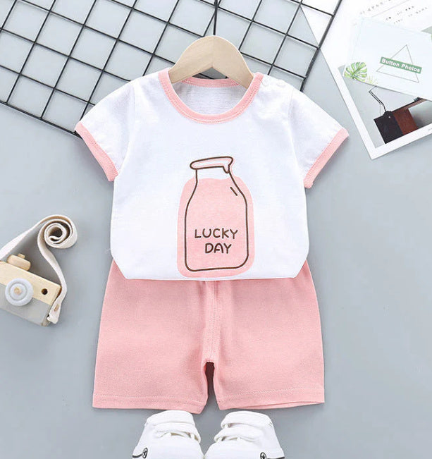 Children's Short-sleeved Suit Pure Cotton Korean T-shirt Shorts