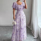 Lotus Sleeve Printed Slim Elegant Dress