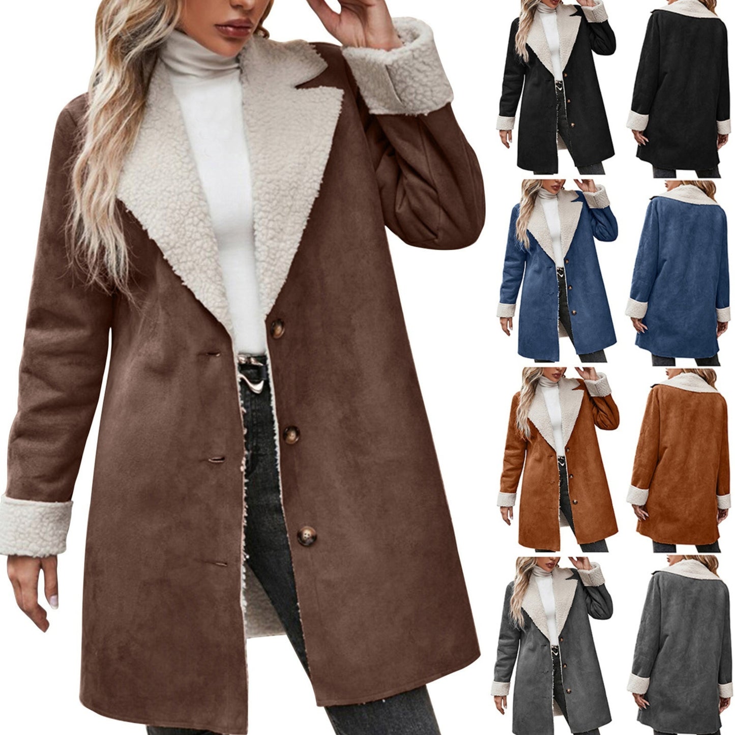 Manteau en peluche épais à manches longues et revers