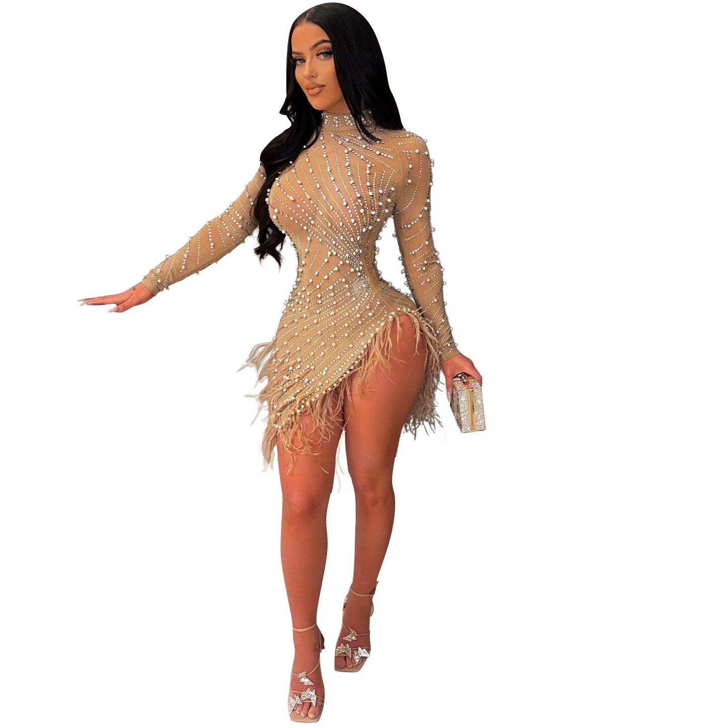 Robe sexy en maille à pompons