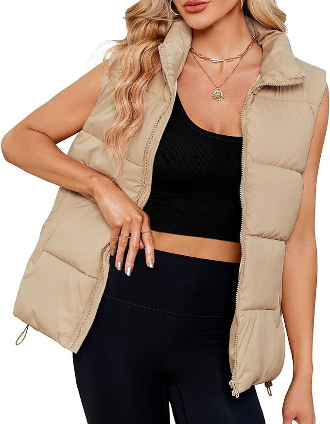 Gilet sans manches en coton rembourré thermique à col montant pour femme
