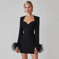 Elegant Square Neck Feather Long Sleeve