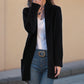 Nouveau cardigan tricoté à manches longues et col polo, couleur unie, avec poches amples, pour femme