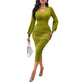 Sleek Stylish V Neck Lantern Sleeve Sheath Dress