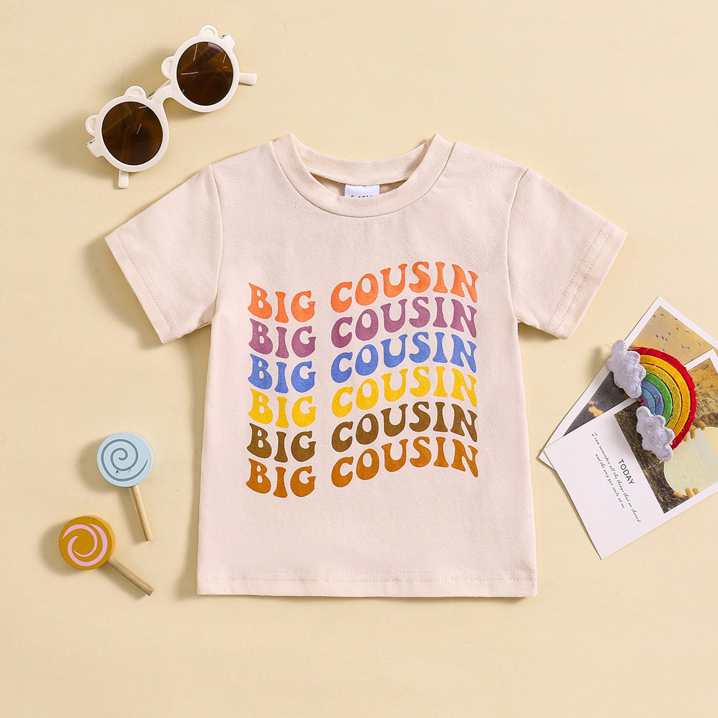 Été Nouveaux Enfants Col Rond Lettre Couleur Dessin Animé Imprimé Manches Courtes