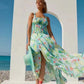 Robe longue sans bretelles à imprimé tendance pour les fêtes