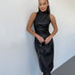Sleeveless Stand Collar Temperament Split Slim-fit Solid Color Dress