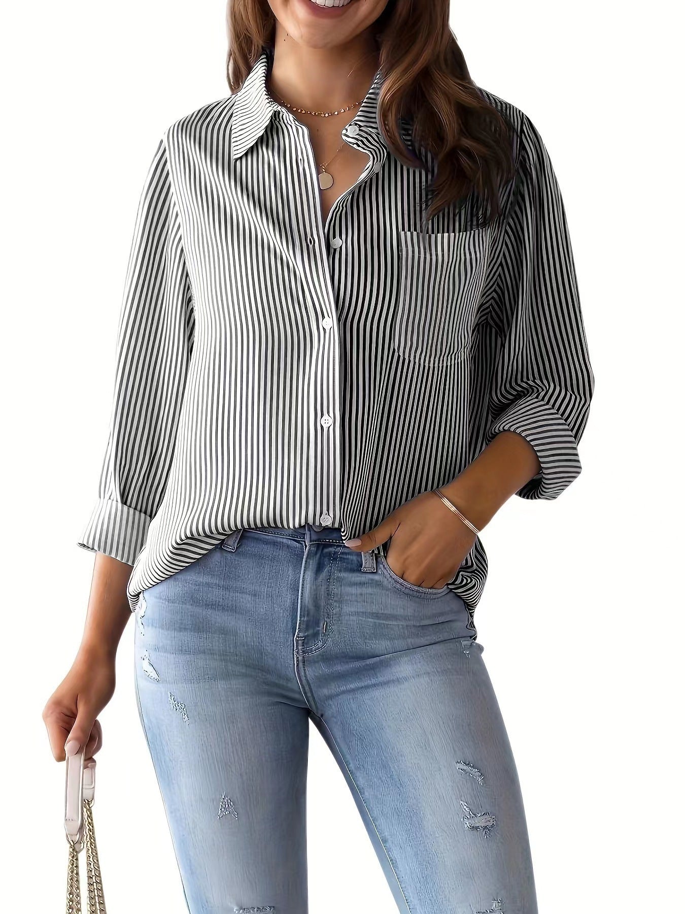 Cardigan ample et décontracté à rayures pour femme