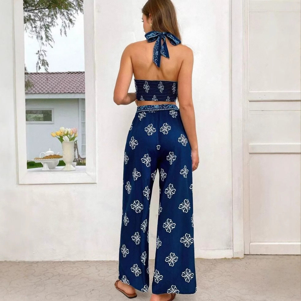 Halter Slim Fit Top High Waist Straight-leg Pants Suit