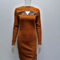 Fashionable And Sexy Long-sleeve Dress With A Hollowed-out Chest Design