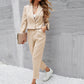 Solid Color Lapel Long Sleeve Dungarees Fashion Two-piece Suit
