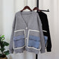 Denim Pocket Knitted Cardigan Loose Design Temperament Versatile Sweater Coat