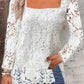 Fashion Long Sleeve Square Neck Tops Women Solid Color Floral Lace Shirt