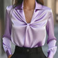 Autumn Fashion Temperament Solid Color Satin Pleated Long Sleeve Shirt Women