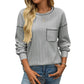 Women's Sunken Stripe Brushed Round Neck Pocket T-shirt