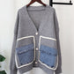 Denim Pocket Knitted Cardigan Loose Design Temperament Versatile Sweater Coat