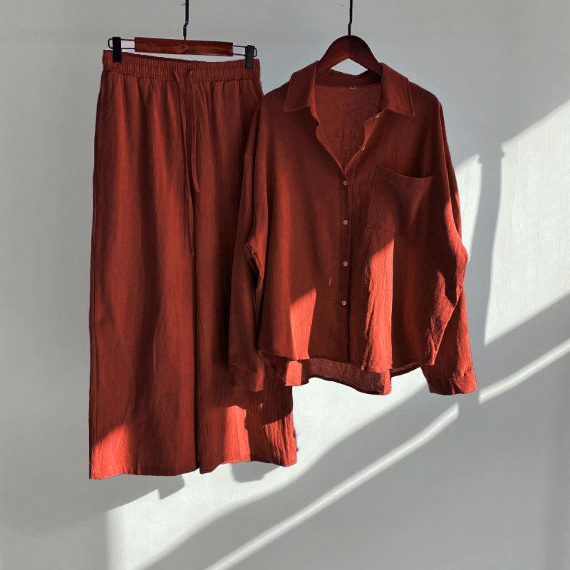 Cotton And Linen Shirt Outfit Waist Loose Trousers