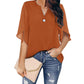 Women's Short Sleeve Elegant Casual Solid Color V-Neck Chiffon Shirt