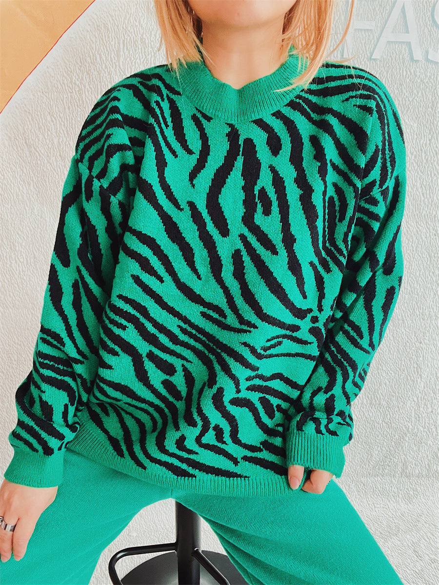 Commuter Knitted Two-piece Zebra Pattern Contrast Color