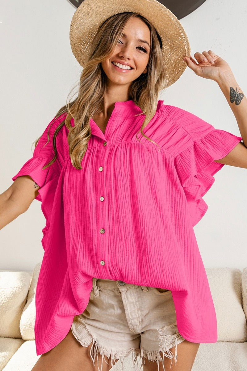 Women's Fashion Stand Collar Ruffled Sleeve Peplum Top